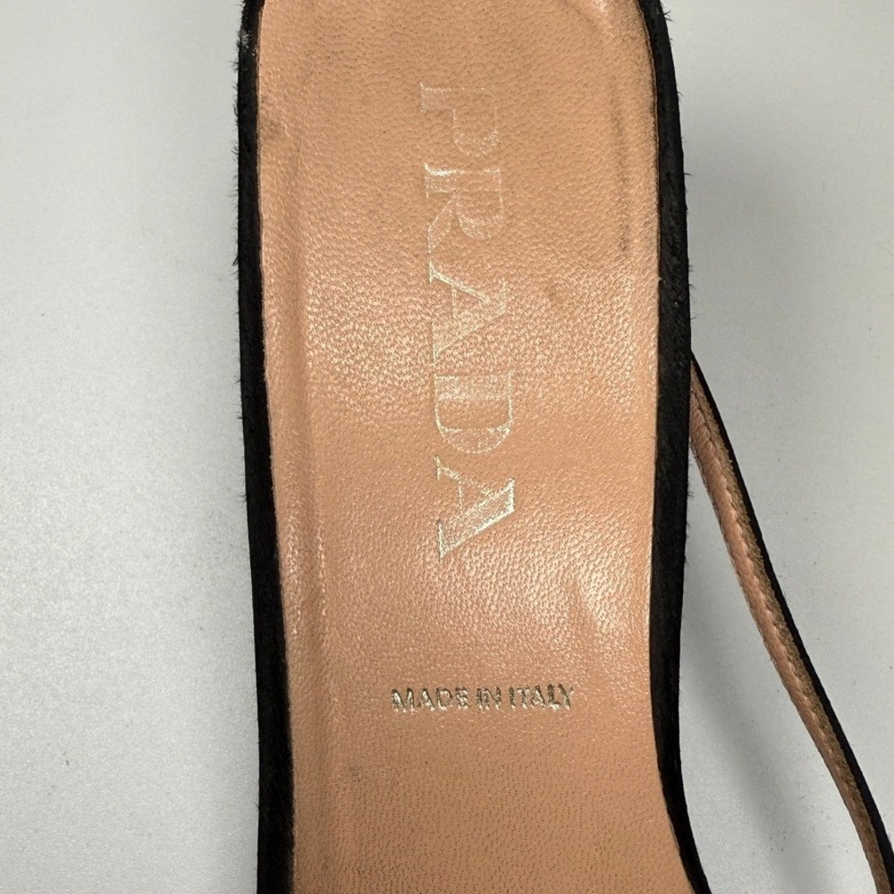 Prada Womens 39.5 Black Satin Strappy Kitten Heel Sandals Mules Y2K Italy - Picture 5 of 16
